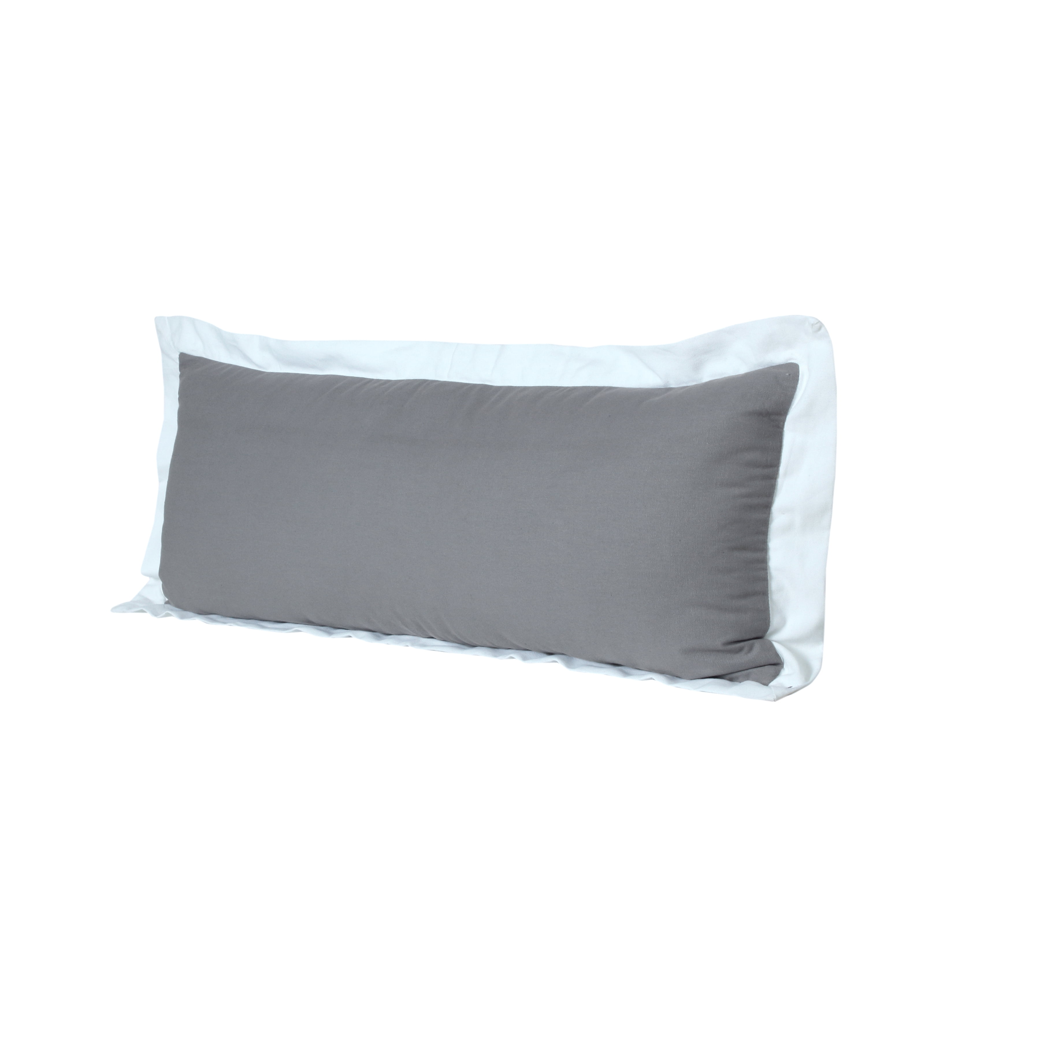Ox Bay 14" x 36" Modern, Traditional, French, Country Gray, White, Multi-color Border, Colorblock, Flange Cotton Decorative Lumbar Pillow , Zipper, Back Support