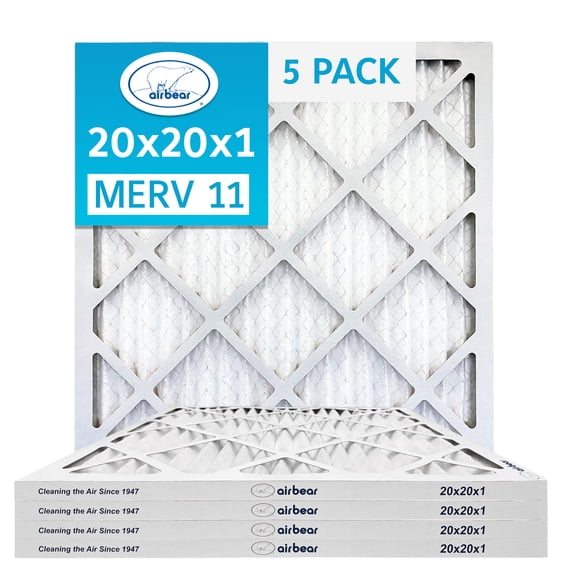20x20x1 Air Filter MERV 11 (5-Pack) TRION Air Bear Pleated HVAC Air Filters Replacement (Actual Size 19.5 x 19.5 x .75)