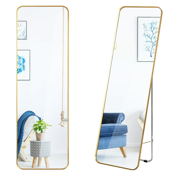 Gymax Full Length Wall Mounted Hanging Mirror with Stand Free Standing Body Mirror