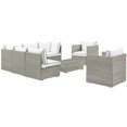 thumbnail image 3 of Modern Contemporary Urban Outdoor Patio Balcony Garden Furniture Lounge Sectional Sofa and Table Set, Sunbrella Rattan Wicker, White Light Gray, 3 of 8