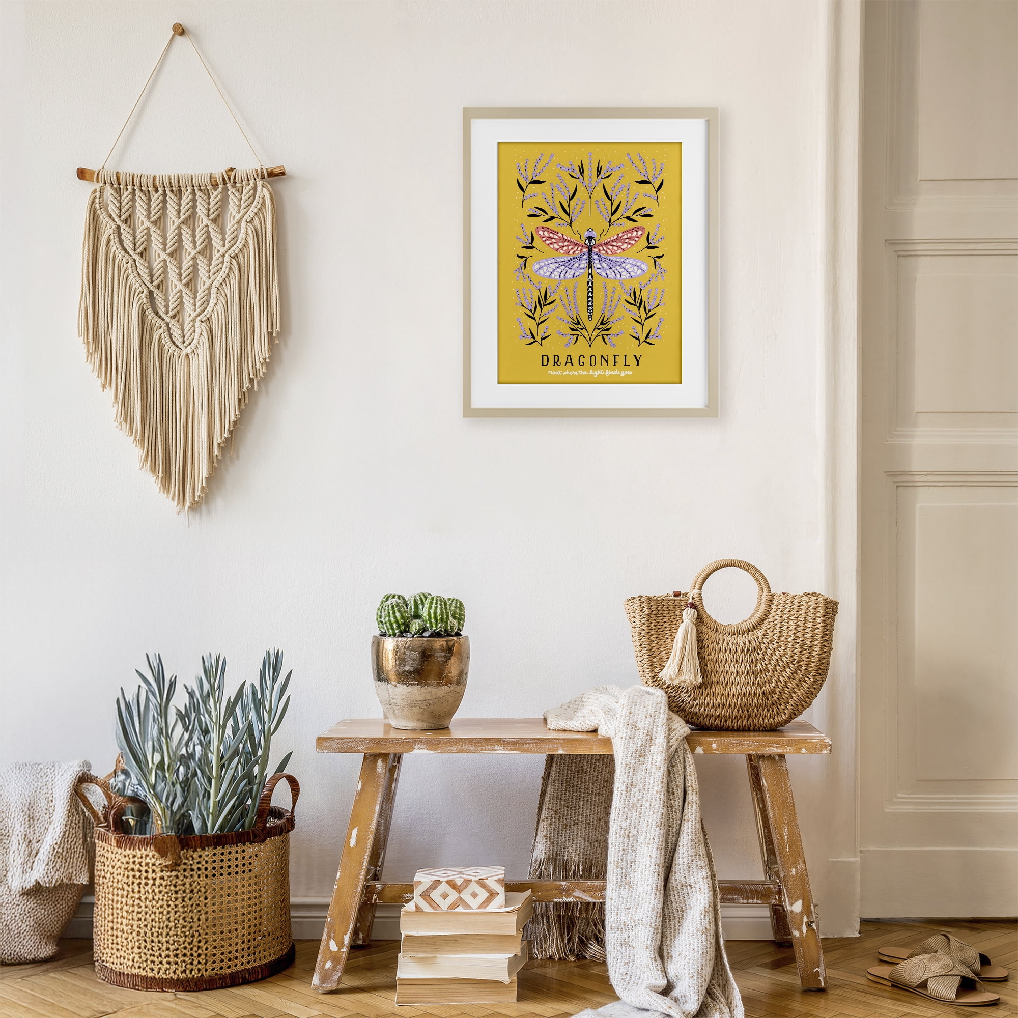 Stupell Industries Dragonfly Symmetry on Yellow Birch Framed Print Under Glass, design by Indira Prieto | IndySign