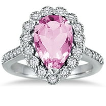 SZUL Women's 5 Carat Pear Shape Pink Topaz and Diamond Ring in 14K White Gold