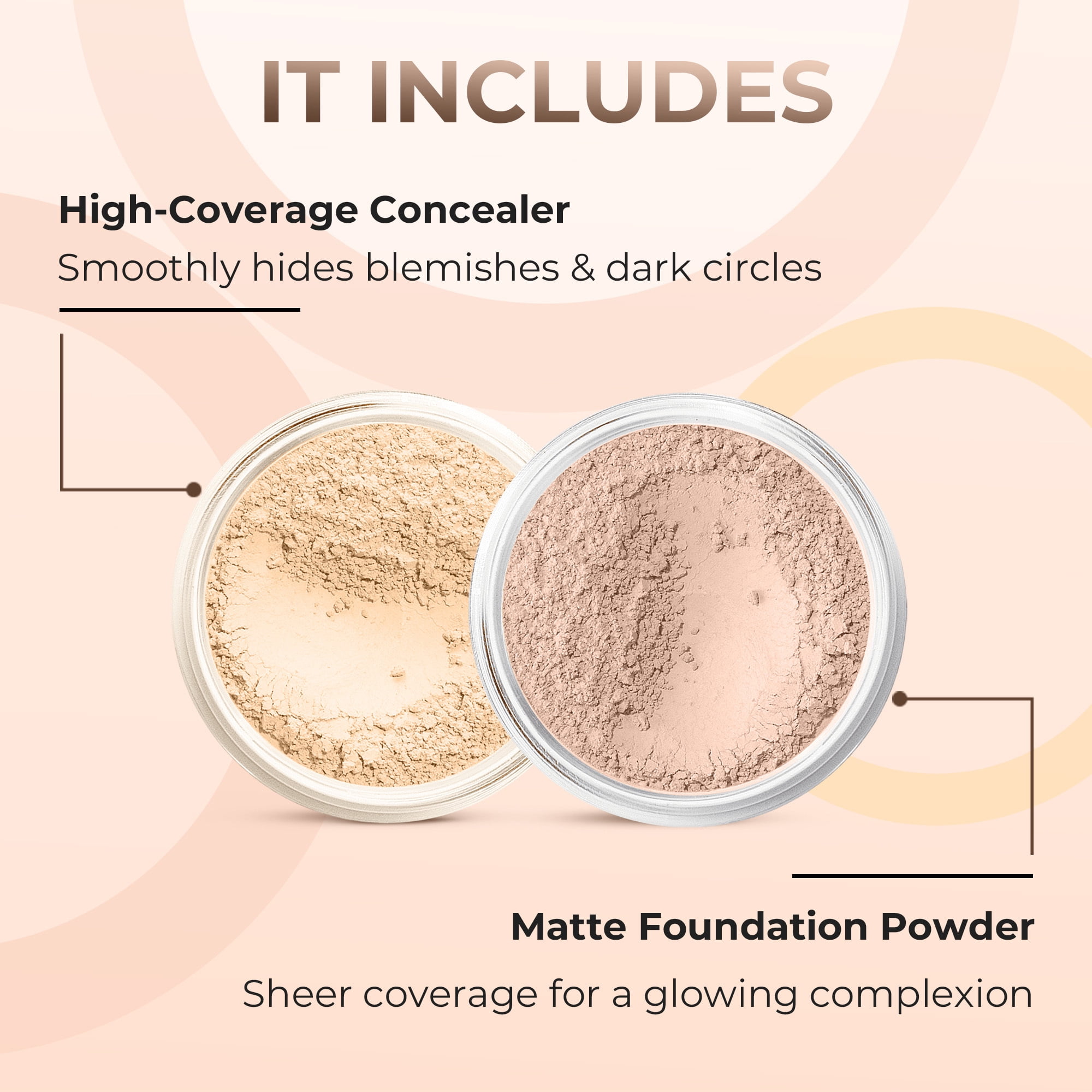 FOUNDATION & CONCEALER DUO (LIGHT & LIGHT CONCEALER) Mineral Makeup Kit Full Size Set Matte Bare Face Sheer Powder Cover