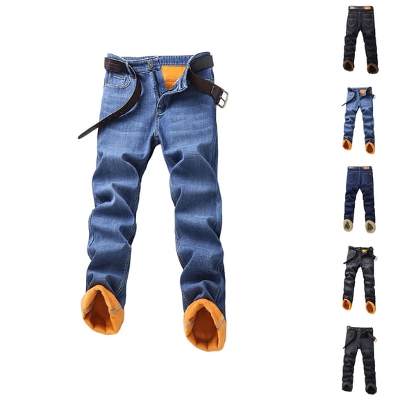 Lined Jeans Men 2026 Fall Winter Thermal Straight Leg Business Casual Denim Pants Jean Pants with Pockets Trousers