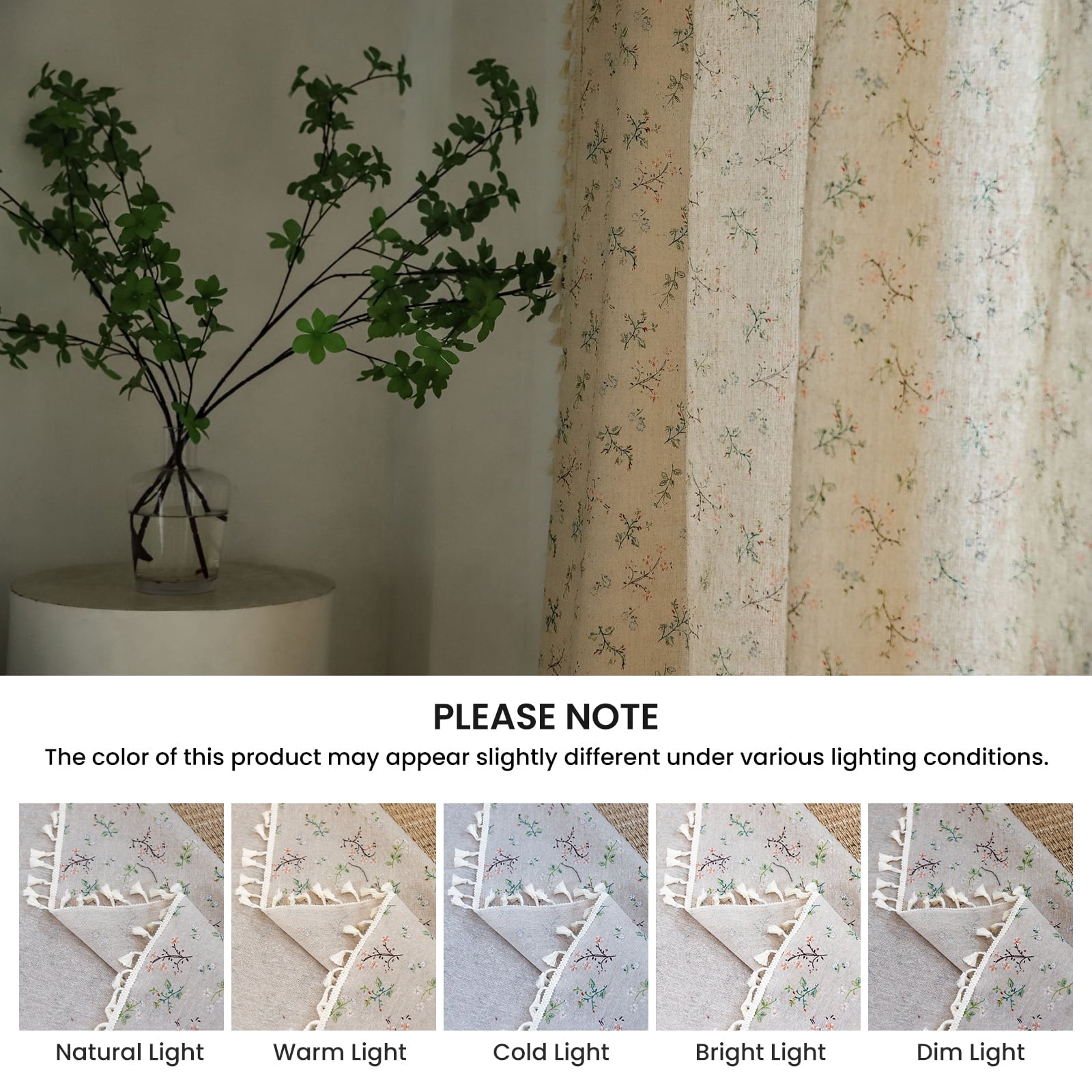 Seasonwood Linen Curtains for Living Room,Semi-Blackout Floral Curtains,Beige Farmhouse Curtains 59"x84",2 Panels
