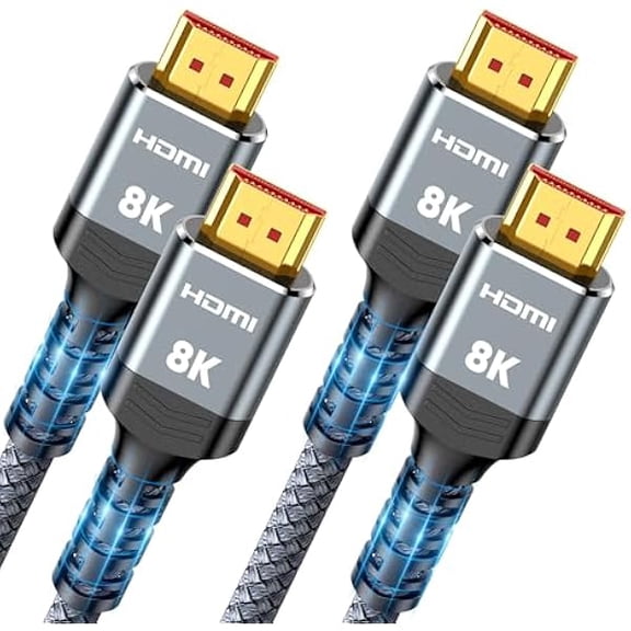 8K HDMI Cable 2.1 2-Pack 1FT, Slim 48Gbps High Speed HDMI Braided Cord-4K@120Hz 144Hz 8K@60Hz, HDCP 2.2&2.3, Dynamic HDR,eARC,DTS:X,RTX 3090,Dolby Compatible with Roku TV/HDTV/PS5/Blu-ray