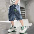 thumbnail image 5 of Uobin Boys Wash Denim Shorts Patch Pocket Letter Embroidery Loose Knee Length Pull-On Elastic Waist Casual Summer Kids Streetwear Shorts 5-15Y, 5 of 6