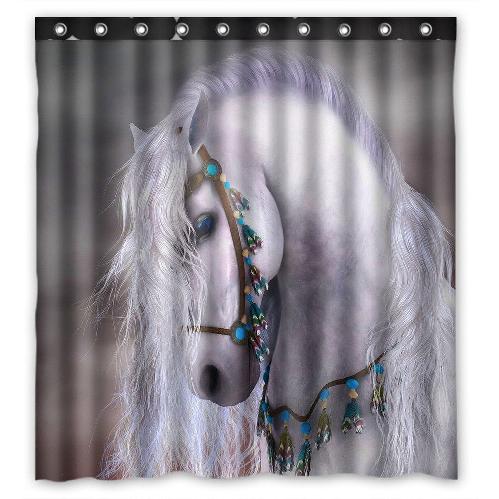GCKG Artistic White Horse Waterproof Polyester Shower Curtain Bathroom