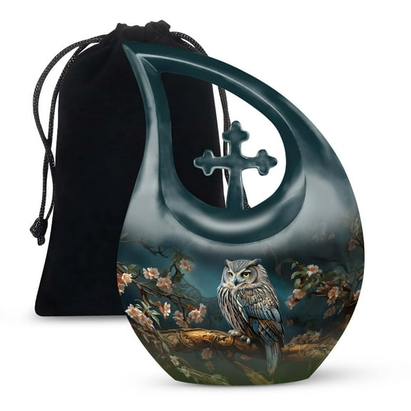 JAGSHASHI Owl Urns For Ashes Adult Male - Cremation Urn For Adult - Urns For Men - Large Decorative Urn For Human Ashes - 10 Inch With Velvet Bag - Urn Ashes Women - Decorative Urn