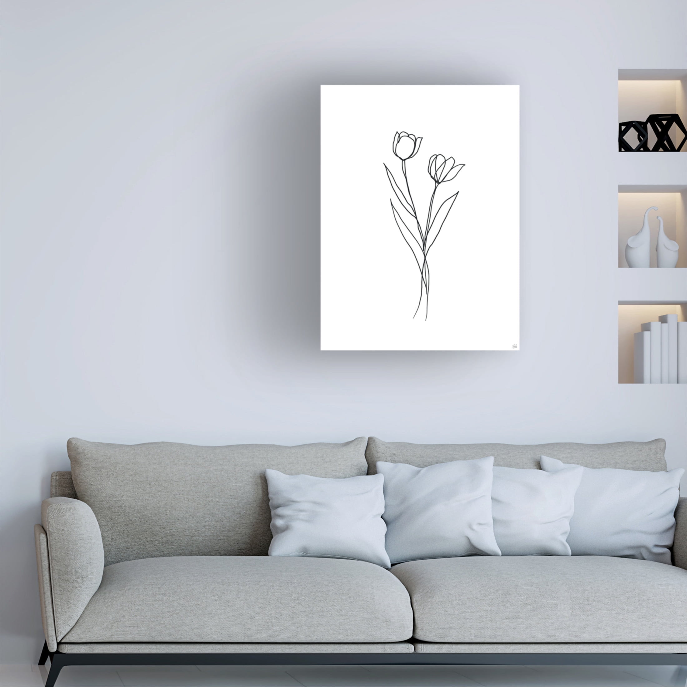 Canvas Wall Art - Line and Brush 'Line Tulips 1' Wall Art for Living Room, Bedroom, or Office Décor by Trademark Fine Art - 18 x 24 Inches