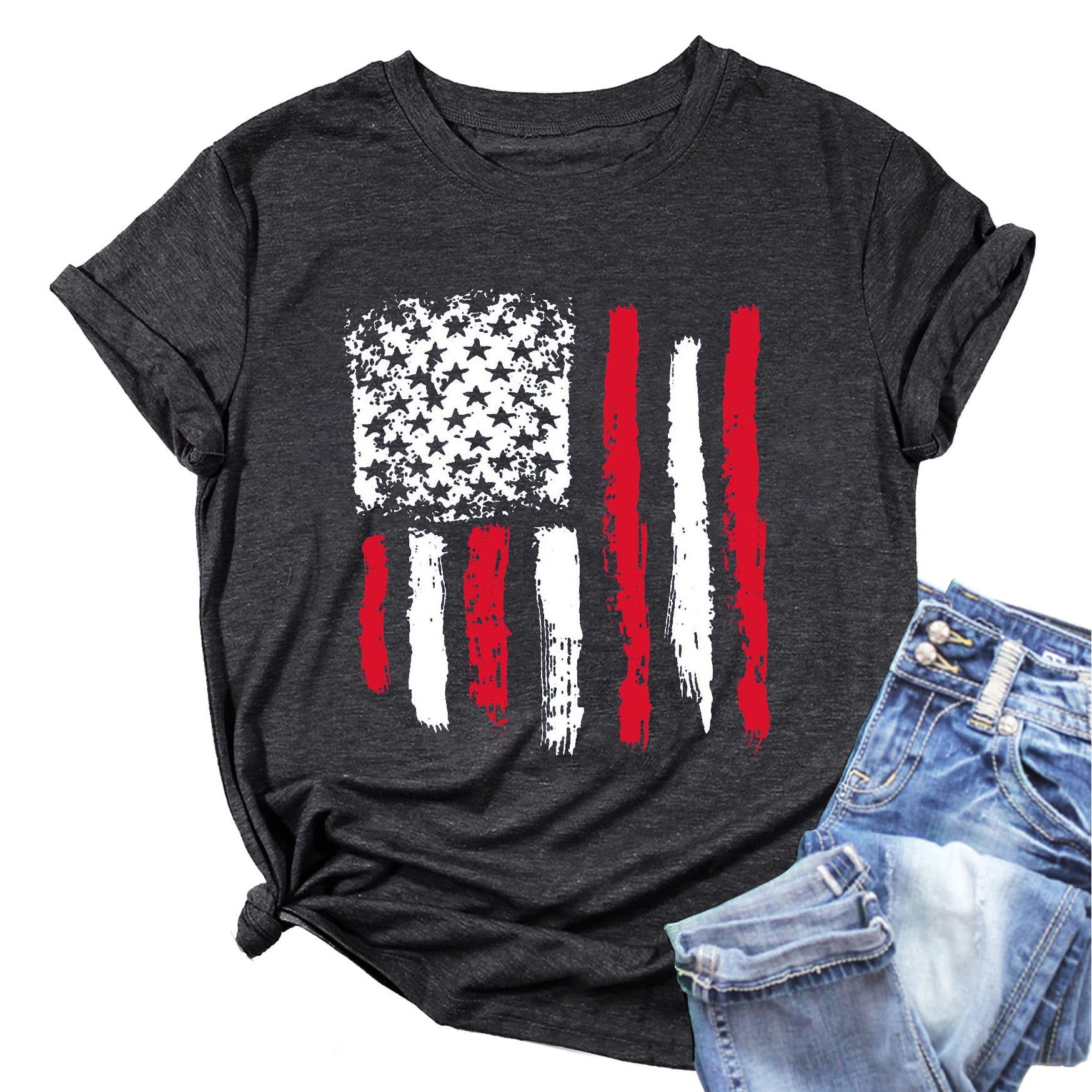 American Flag Shirts Women Patriotic Shirt 4th of July Tees USA Stars