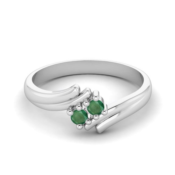 2MM Round Natual Emerald 925 Sterling Silver Two Stone Women Anniversary Valentines Day Gifts Ring