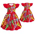 thumbnail image 2 of XDZJLR Robe pour Filles Enfants Sprunki Musique Imprimé Original Manches à Volants Tenue Quotidienne Rouge 5-6 Ans, 2 of 6