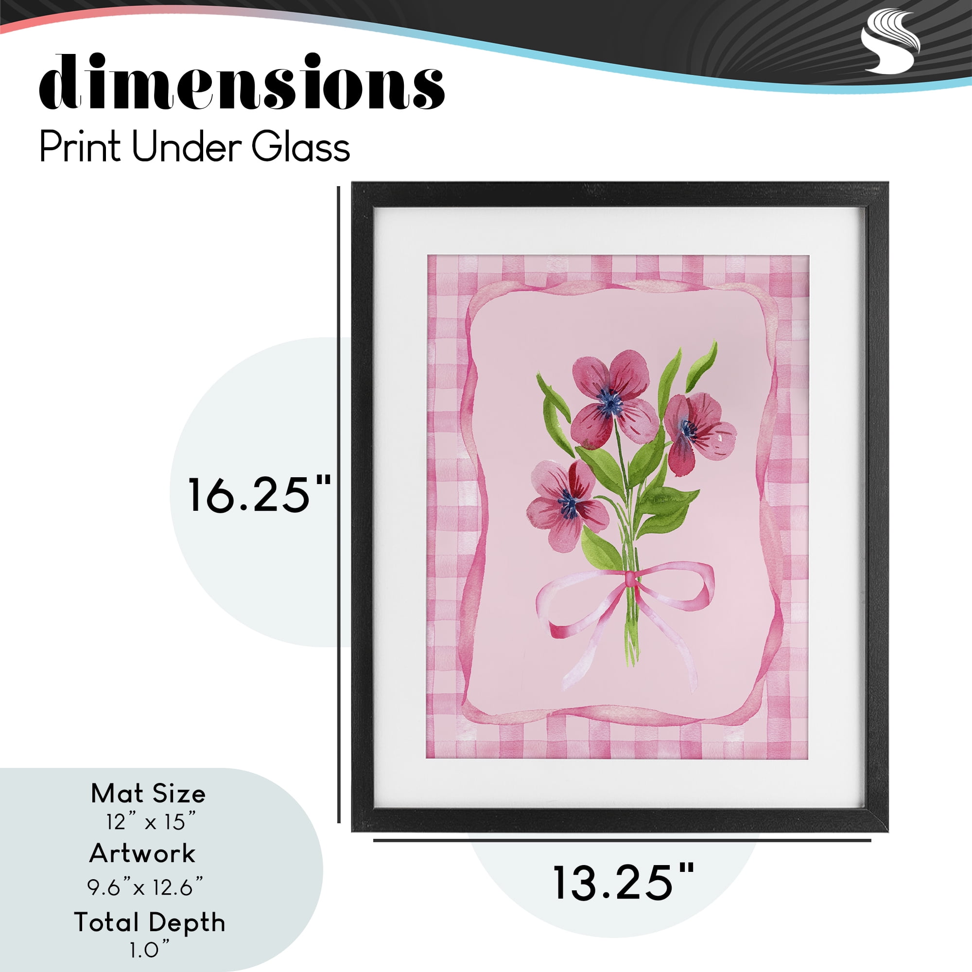 Pink Bordered Flower Bundle Black Framed Print Under Glass, design by Nina Jacobs