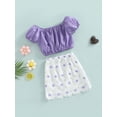 thumbnail image 3 of Franhais Girl Two Pieces Outfits Set, Elastic Solid Color Crop Tops+ Floral Lace High Waist Skirt, 3 of 9