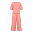 thumbnail image 4 of GEWSEY Womens Lounge Sets 2 Piece Outfits Short Sleeve V Neck Summer Top Elastic Waist Wide Leg Pants Tracksuit Outfits (Pink, XL), 4 of 5