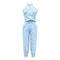 thumbnail image 4 of mihongmao Dressy Outfits for Ladies Club Sets Women Stand Collar Sleeveless Tops High Waist Ankle Strap Overalls Suit Light Blue XL, 4 of 6