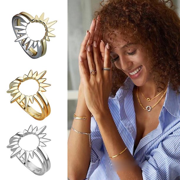 7 Anillo apilable con forma de flor de sol para mujer, Color dorado y plateado, regalo de fiesta de Navidad, 2 uds.