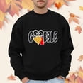 thumbnail image 2 of QHFBli Men's Striped Crewneck Sweatshirt Men's Winter Thanksgiving Printed Crew Neck Pullover Sweatshirt Casual Solid Color Top Black L, 2 of 4