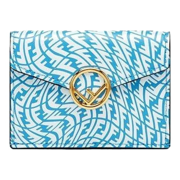 New Fendi F is Fendi Cyber Blue Leather Vertigo Print Small Trifold Wallet 8M0395