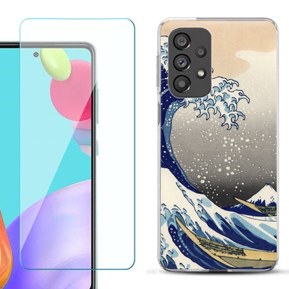 Slim-Fit Gel TPU Phone Case for Samsung Galaxy A33 5G, with Tempered Glass Screen Protector, by OneToughShield ® - Great Wave