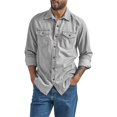 thumbnail image 4 of WTOBBY Men's Lightweight Long Sleeve Shirt Lapel Collar Solid Color jean Style Casual Summer Button Front Breathable Travel Resort Wear Top,Gray L, 4 of 5