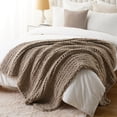 thumbnail image 6 of Chunky Knit Throw Blanket, Soft and Thick Chenille Throw Blanket, 50"x60" Handmade Cable Knit Crochet Blanket, Light Grey Knot Knitted Throw Blankets for Couch Sofa Bed Home Decor, Light Grey, 6 of 10