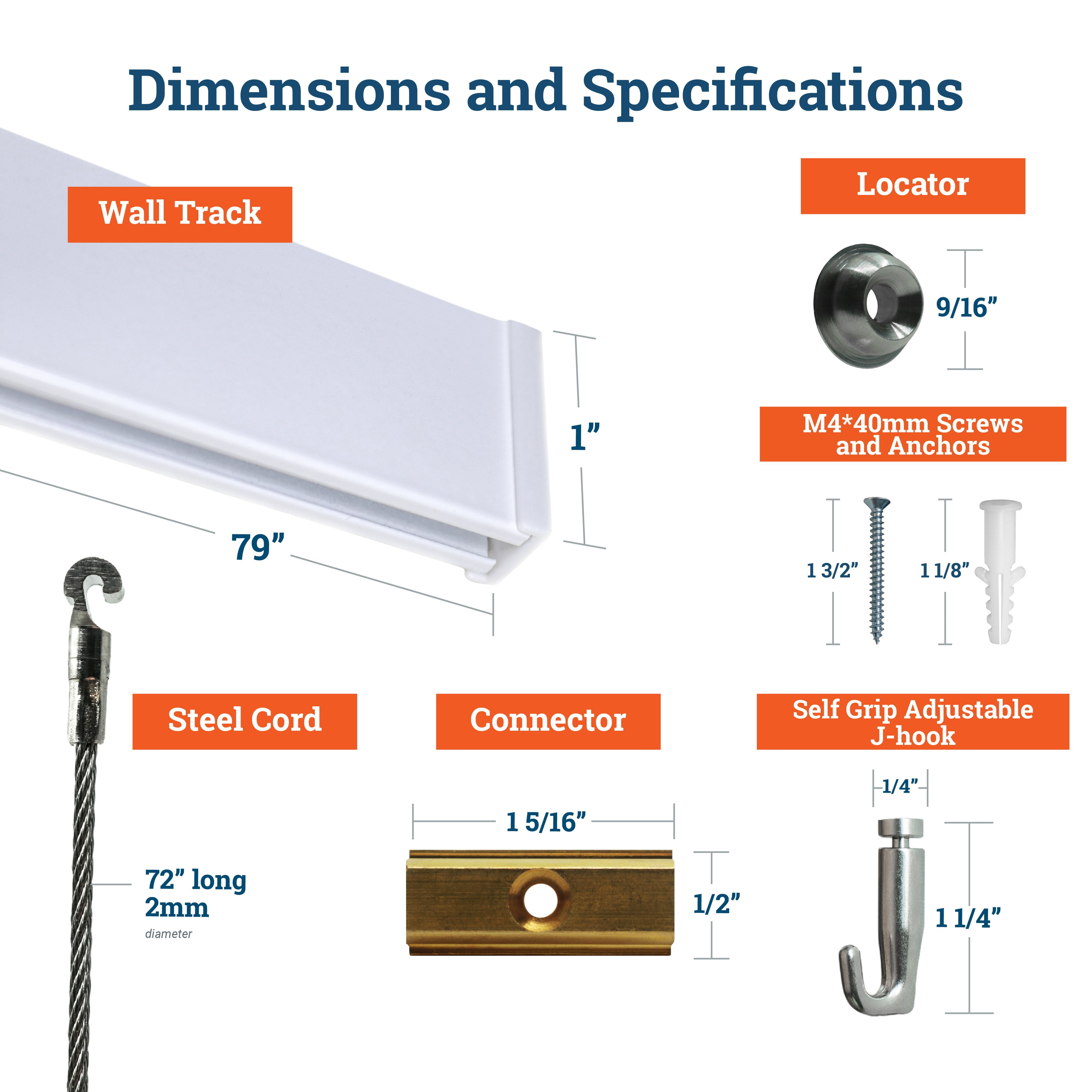 Picture Hang Solutions - Track 100 Picture Rail Kit - Includes 79-inch Wall Track, Steel Cords, Adjustable Hooks, and Hardware - Gallery Hanging Systems (3 sets per pack)