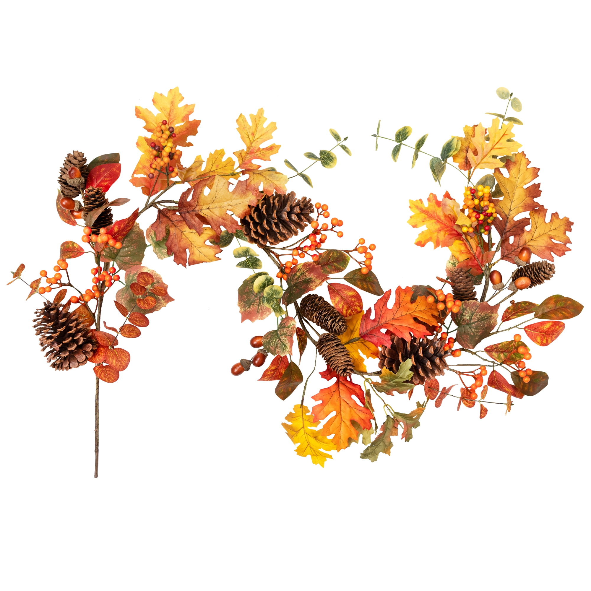 Acorns Pinecones and Mixed Autumn Foliage Artificial Fall Harvest Garland - 5' x 8"