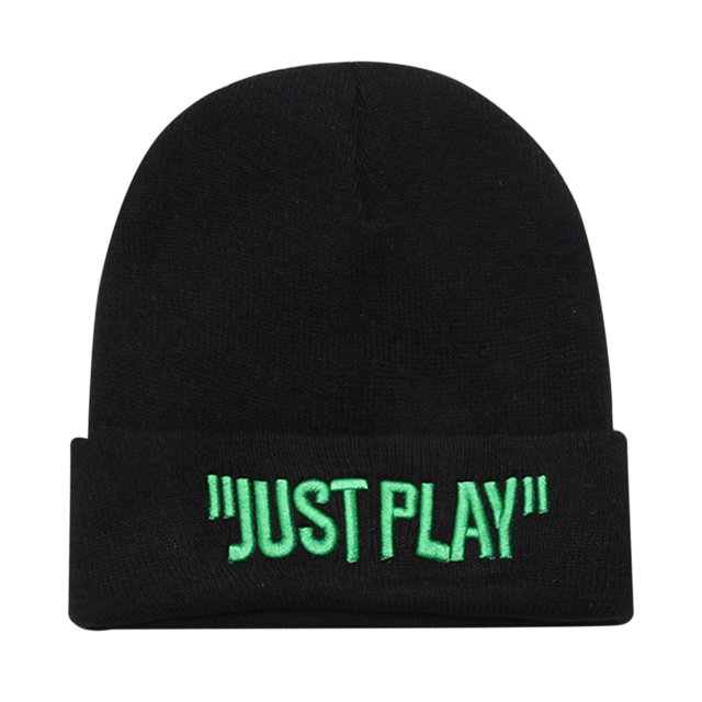Men's Autumn/Winter Solid Color Knitted Warm Big Headband Embroidered Pullover Hat