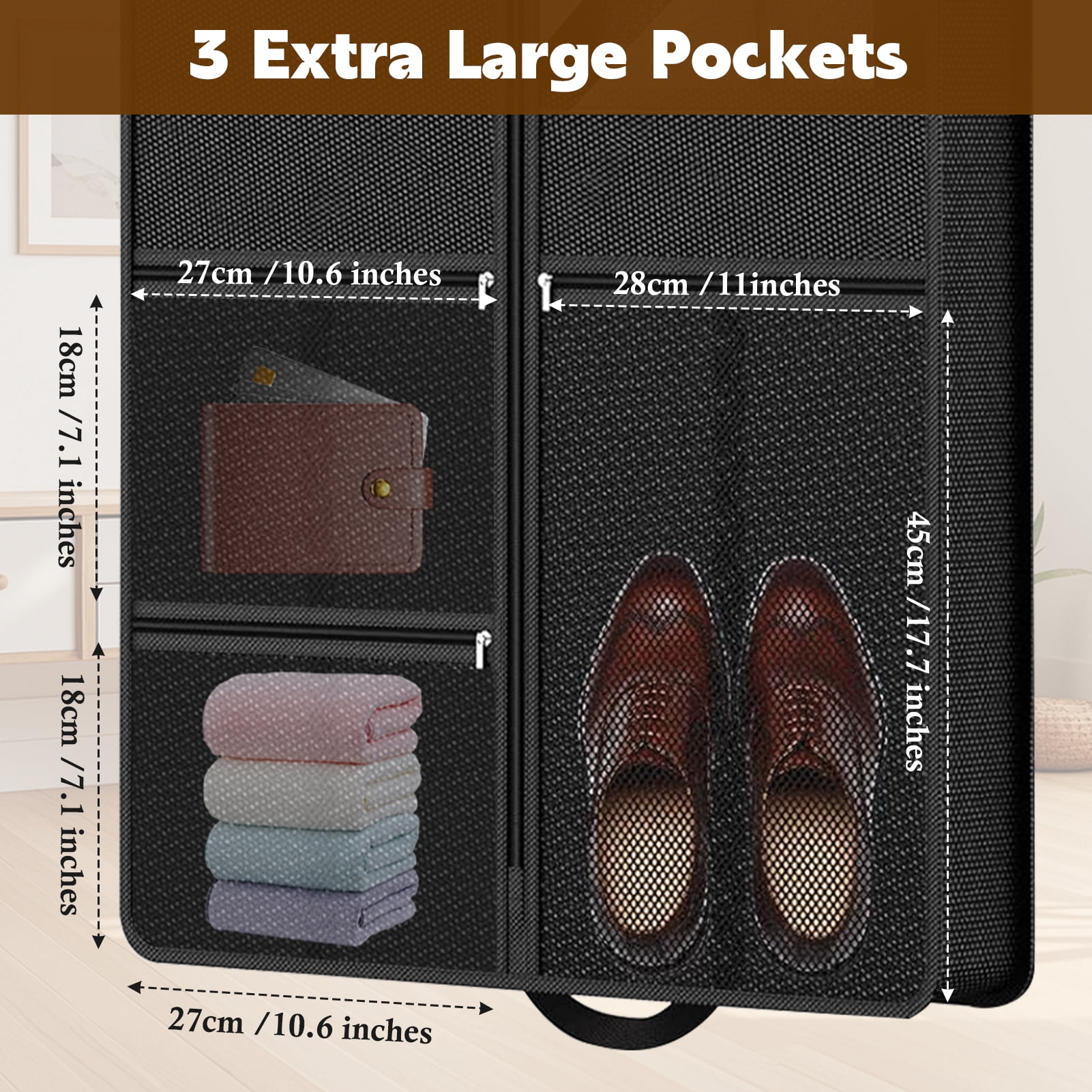 Godance 3 Pcs 43" Garment Bags  for Travel, 3" Gusseted Foldable Garment Bags for Hanging Clothes, Heavy Duty Dress Suit Bag with 3 Pockets, Waterproof Garment Bags for Suits, Coats, Jacket, Shirt