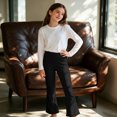 thumbnail image 2 of Girls Solid Color Stretchy Elastic Waist 7/8 Flare Pants with Ruffle Hem for Daily Wear 5-16 Years, 2 of 5