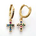 thumbnail image 2 of QQTDFG Dangle Hoop Earrings Micro Pave Cubic Zirconia Cross Gold 27mm Pin 0.8mm P321-default, 2 of 2