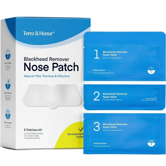 Blackhead Remover Nose Pore Patches: Natural Mild Painless Korean Skin Care Patented Formula Targets Pores Pimples in 3 Steps - Dermatologist Tested Cruelty Free for All Skin Types - 5 Pcs