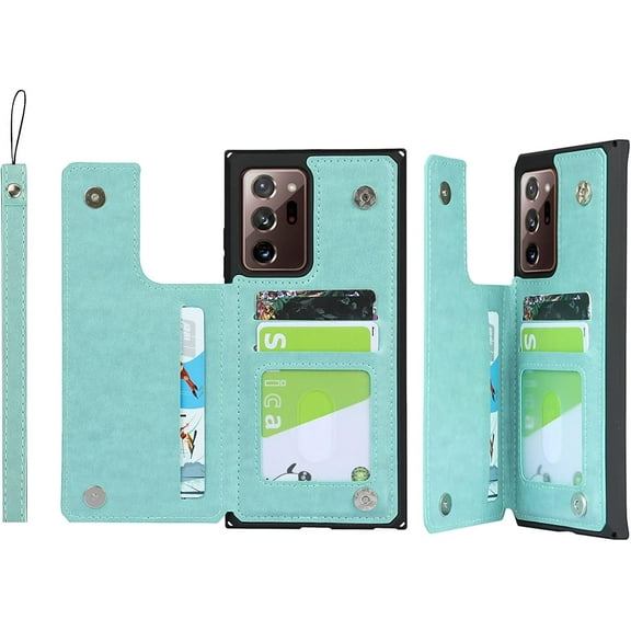 Galaxy Note 20 Ultra Wallet Case with RFID Blocking Card Holder,Premium PU Leather Double Magnetic Buttons Flip Wrist Lanyard Strap Cover for Samsung Galaxy Note 20 Ultra 5G 6.9",Green