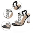 thumbnail image 5 of Women's Rhinestone Butterfly Clear Block Heel Sandals Open Toe Elastic Ankle Strap Heel Dress Shoes Square Toe Heels Party Wedding Sandal Shoes(Black,6.5), 5 of 8