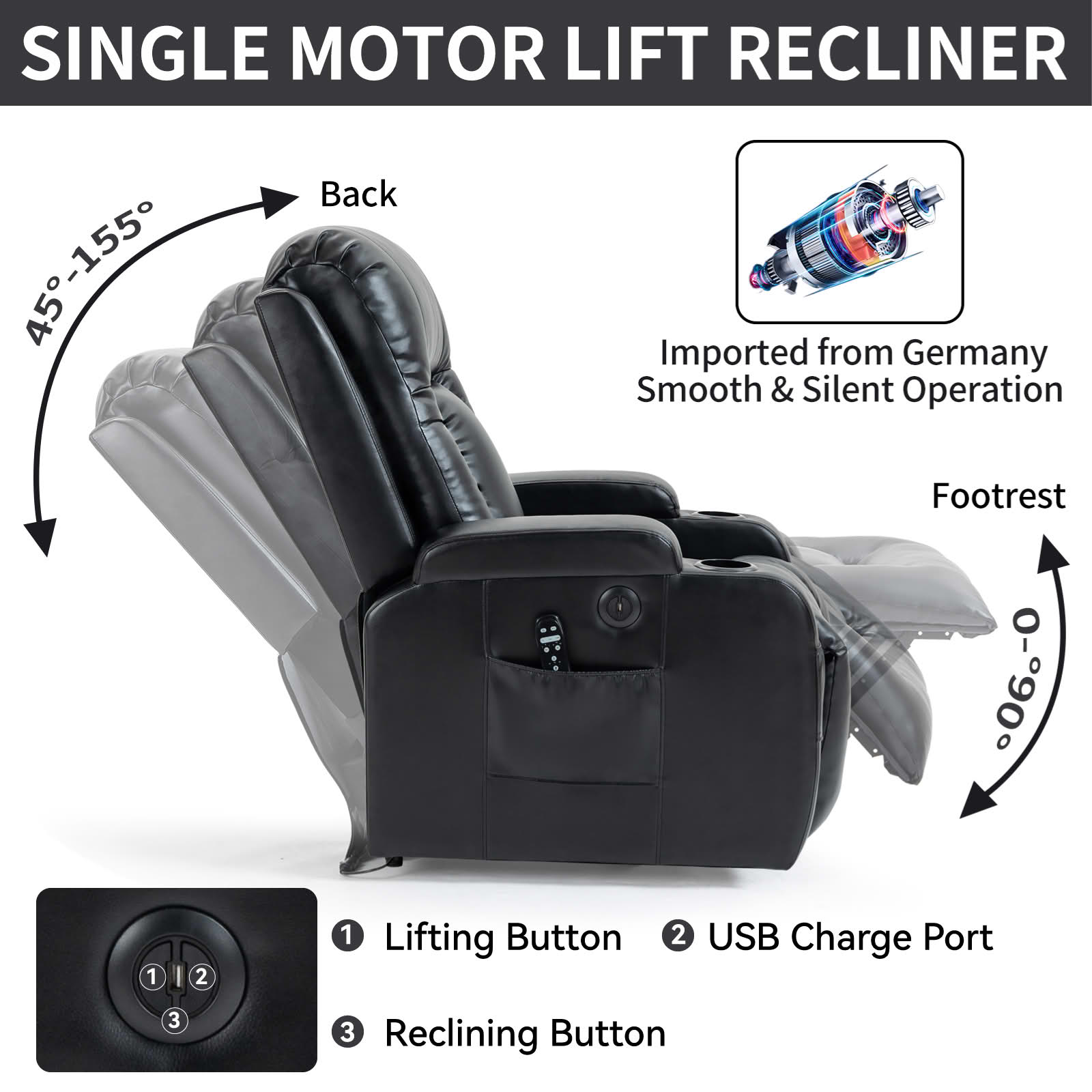 MAYEERTY Brown Chenille 350lbs Power Lift Recliner, Massage Heat USB-C 34"x39"x42" Wide Overstuffed for Elderly
