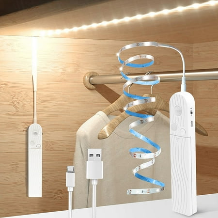 

DYstyle LED Motion Sensor Flexible Strip Light Battery USB Power Dual Mode Motion Activated Closet Under Cabinet Lighting with Sensor for Bedroom Kitchen Mirror
