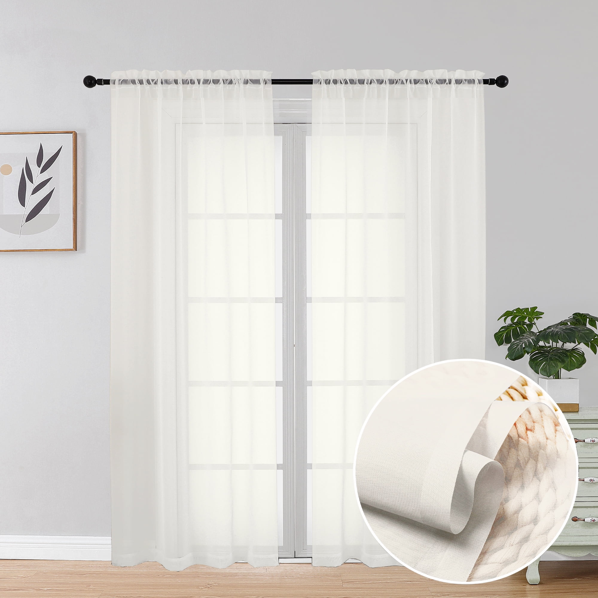 OVZME Sheer Curtains 72 inch Length 2 Panels, Short Window Curtain ...