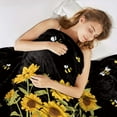 thumbnail image 4 of Sunflower Blanket Gifts for Women, Sunflower Bee Spring Throw Blanket, Flower Warm Soft Lightweight Blanket, Black Yellow Flannel Cozy Plush for Adult Teens, Home, Living Room, Office, 50"x60", 4 of 6