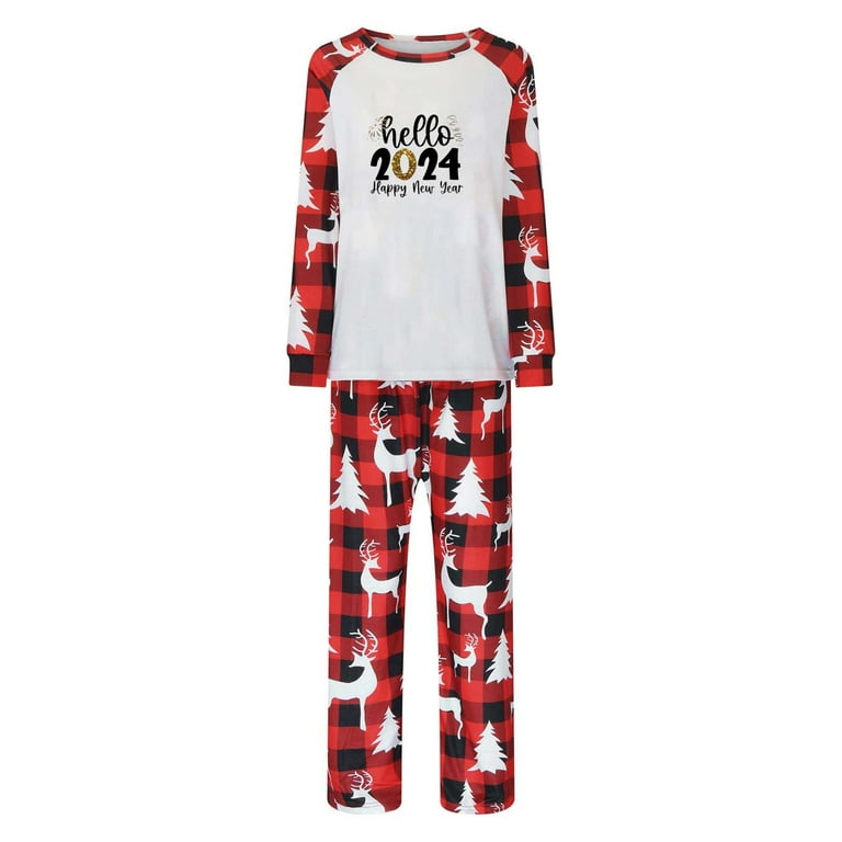 Aboser Christmas Family Pajamas Matching Sets Hello 2024 Holiday Party Home  Wear Fashion Plaid 2-piece Family Pajama Set Funny Family Matching Pjs