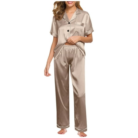 

wendunide bras for women Women s Nightgown Pajamas Set Nightwear Women Lingerie Robe Set New Underwear Suit Silk Satin Women Short Sleeved Top And Trousers Loose Pajama Sets