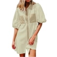 thumbnail image 1 of Camisas de Cuello en V de Manga Corta para Mujeres Vestido de Túnica de Rayas con Botón de Verano con Bolsillos, 95% Poliéster 5% Spandex para Diario Y Fiesta, 1 of 9