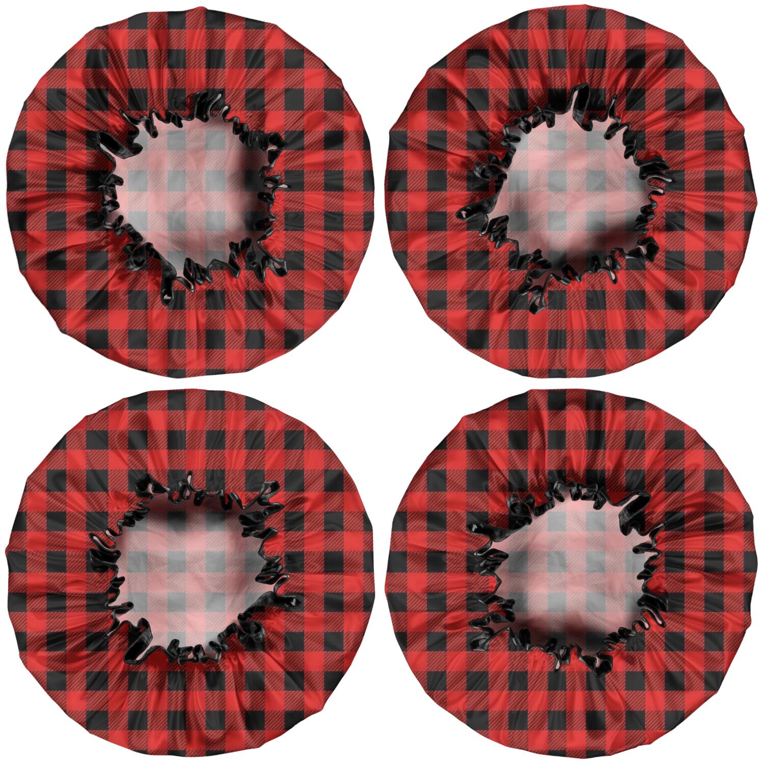 Shower Caps,Red Black Plaid Checkered Pattern Waterproof Shower Cap for Women 4 Pieces,Double Reusable Hair Cover for Shower PEVA Elastic Stretch Hem