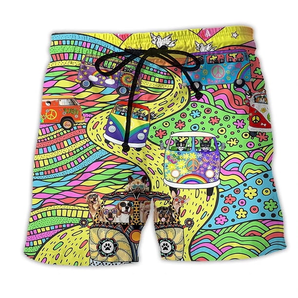 Pantalones cortos de playa para hombre, Shorts de verano con cordón y forro de malla, cintura elástica, rayas gráficas, luz hawaiana Fivean unisex