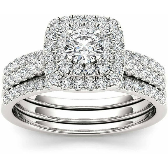 1 Carat T.W. Diamond 10kt White Gold Cushion-Shape Double Halo Engagement Set