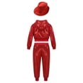 thumbnail image 2 of Doomiva Boys Girls Sequins Long Sleeve Hip Hop Latin Jazz Street Dance Hooded Jacket Performance Top with Pants Hat Set Red 7-8, 2 of 7