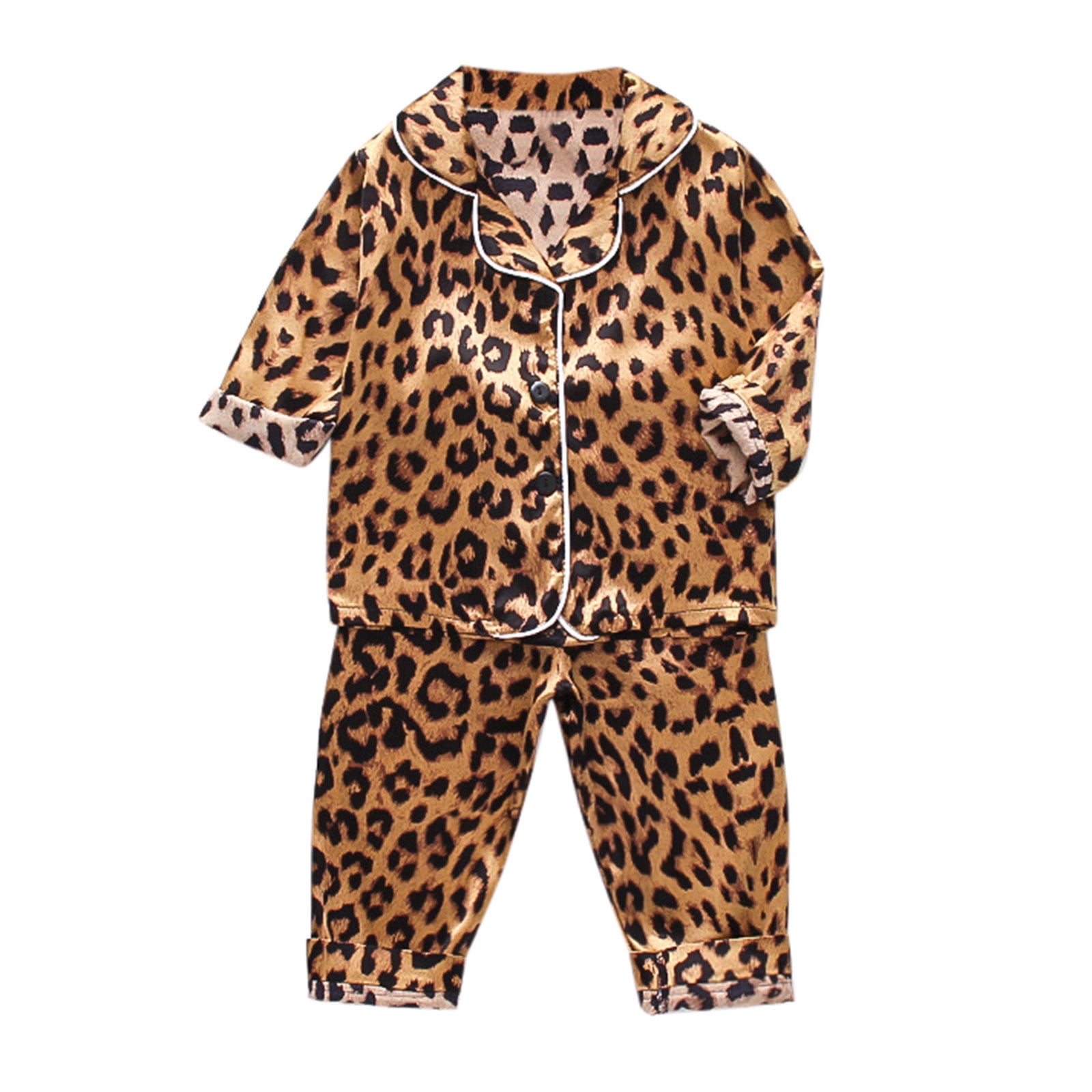 Weebloom Kids Pajamas Boys Baby Girl Outfits Leopard Print Long Sleeve Button Down 2Pcs Clothes Set Nightwear Boy Pajama 12-24 Months Gold