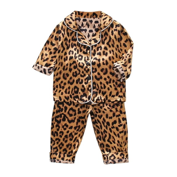 Little Children PJ Sets Boy Girl Outfits Leopard Print Long Sleeve Button Down 2PCS Clothes Set Homewears Loungewear For Child