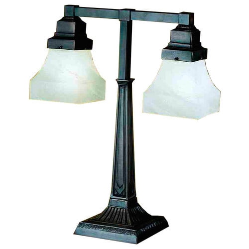 Meyda Tiffany Bungalow Alabaster Swirl Two Arm 20'' H Table Lamp with Square Shade